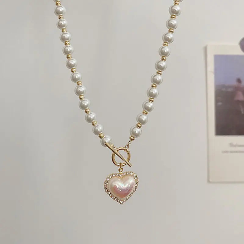 Pearl Necklace Heart Chucaessentials