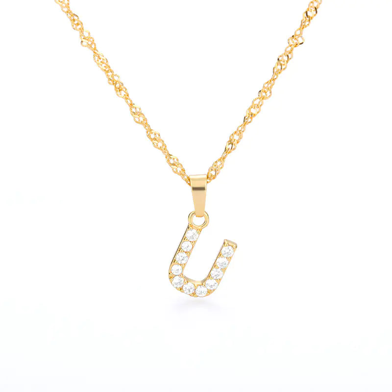 18K Gold-Plated Zircon Initial Necklace. Chucaessentials