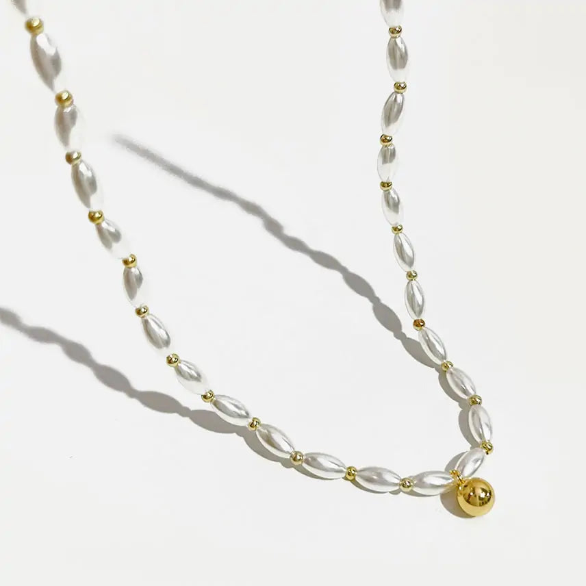 Beaded Rice Pearl Choker Necklace Chucaessentials