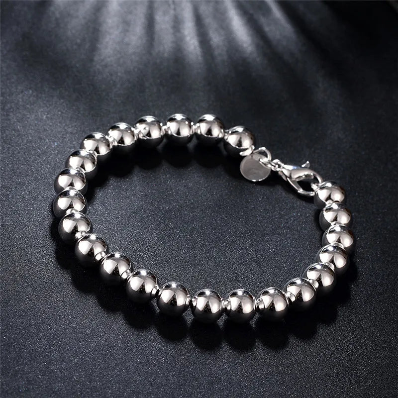 925 Sterling Silver 8mm Bead Chain Bracelets
