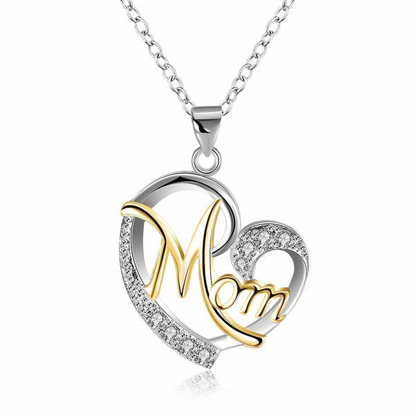Mom's Heart-Shaped Crystal Pendant Necklace with Diamonds Chucaessentials