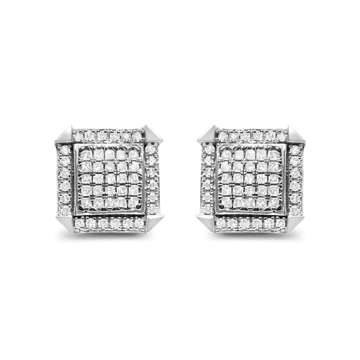 10K White Gold 1.0 Cttw Diamond Composite with Halo Stud Earrings