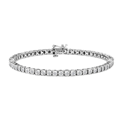 .925 Sterling Silver 1.0 Cttw Miracle-Set Diamond Round Faceted Bezel Tennis Bracelet