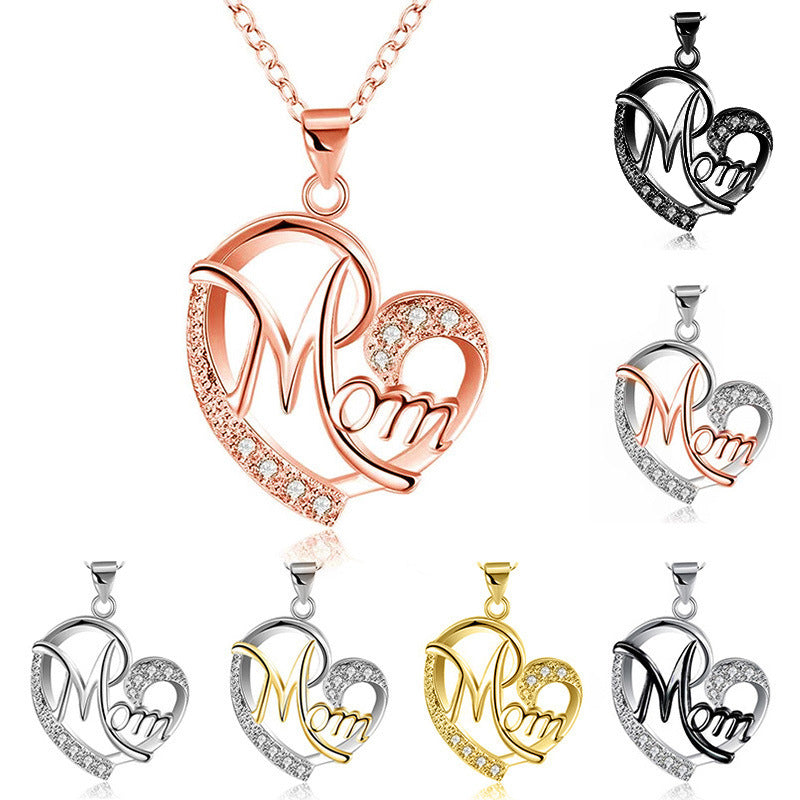 Mom's Heart-Shaped Crystal Pendant Necklace with Diamonds Chucaessentials