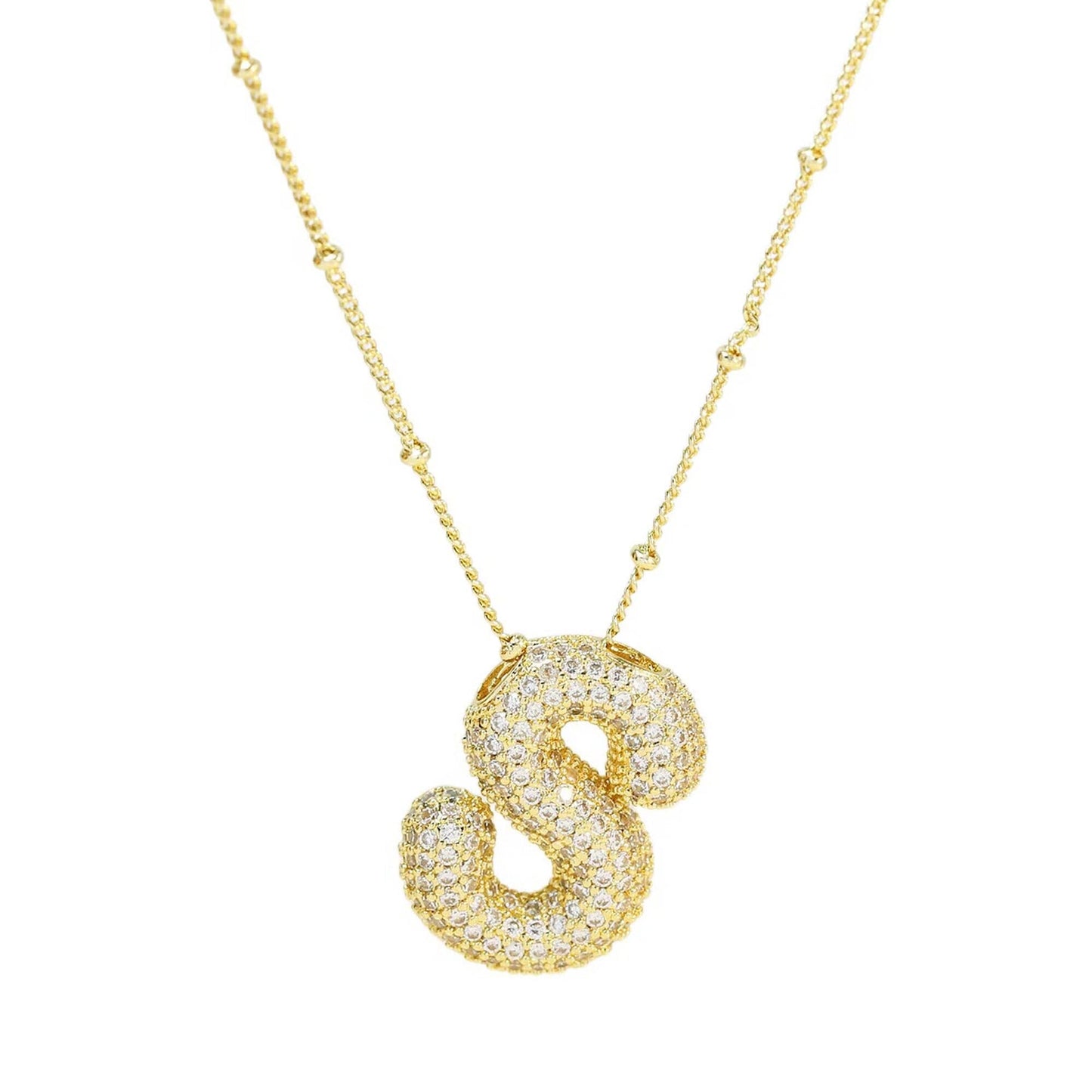 Initial Bubble Necklace - Classic 18K Gold Jewelry Set