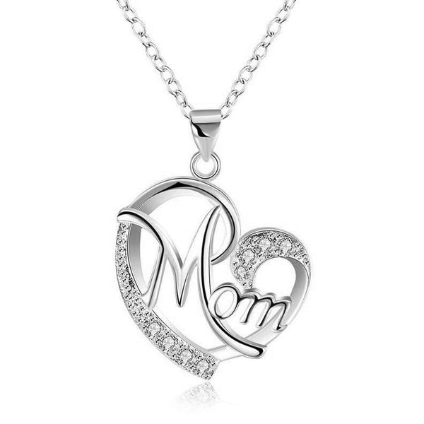 Mom's Heart-Shaped Crystal Pendant Necklace with Diamonds Chucaessentials