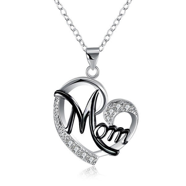 Mom's Heart-Shaped Crystal Pendant Necklace with Diamonds Chucaessentials