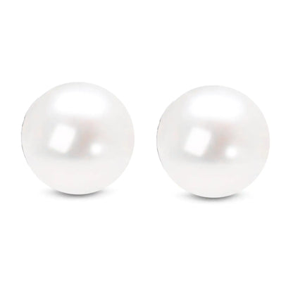 14K Gold Round White Saltwater Akoya Cultured Pearl Stud Earrings Women