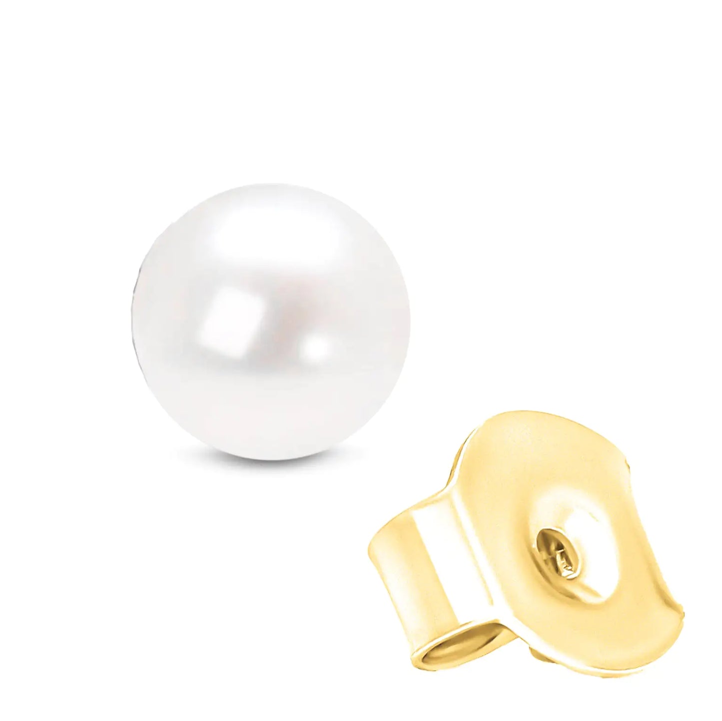 14K Gold Round White Saltwater Akoya Cultured Pearl Stud Earrings Women