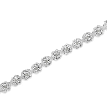 .925 Sterling Silver 1/10 cttw Miracle-Set Round-Cut Diamond "X" Link Tennis Bracelet