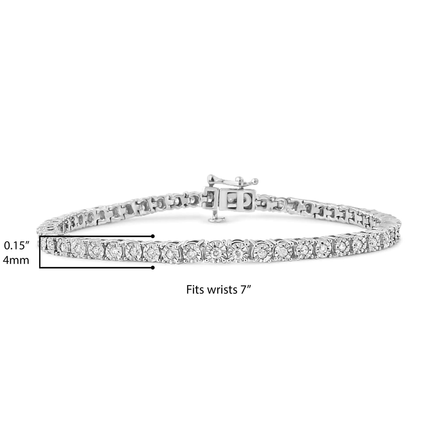 .925 Sterling Silver 1.0 Cttw Miracle-Set Diamond Round Faceted Bezel Tennis Bracelet