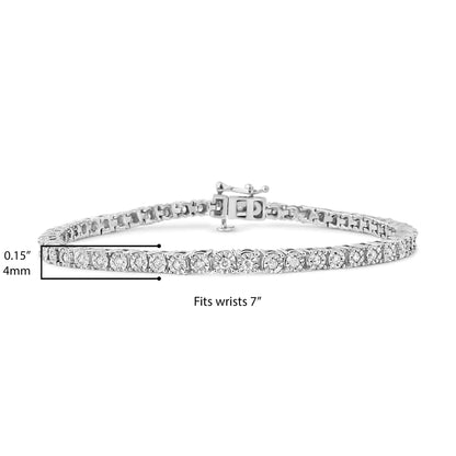 .925 Sterling Silver 1.0 Cttw Miracle-Set Diamond Round Faceted Bezel Tennis Bracelet