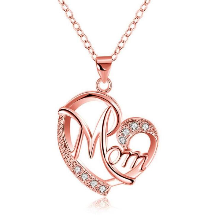 Mom's Heart-Shaped Crystal Pendant Necklace with Diamonds Chucaessentials