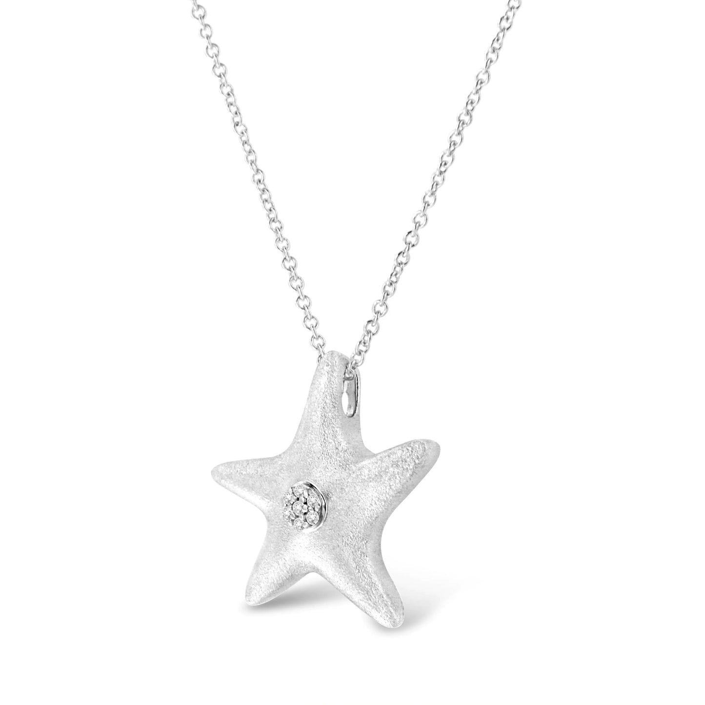 .925 Sterling Silver Prong-Set Diamond Accent Starfish Pendant Necklace - Size 18"