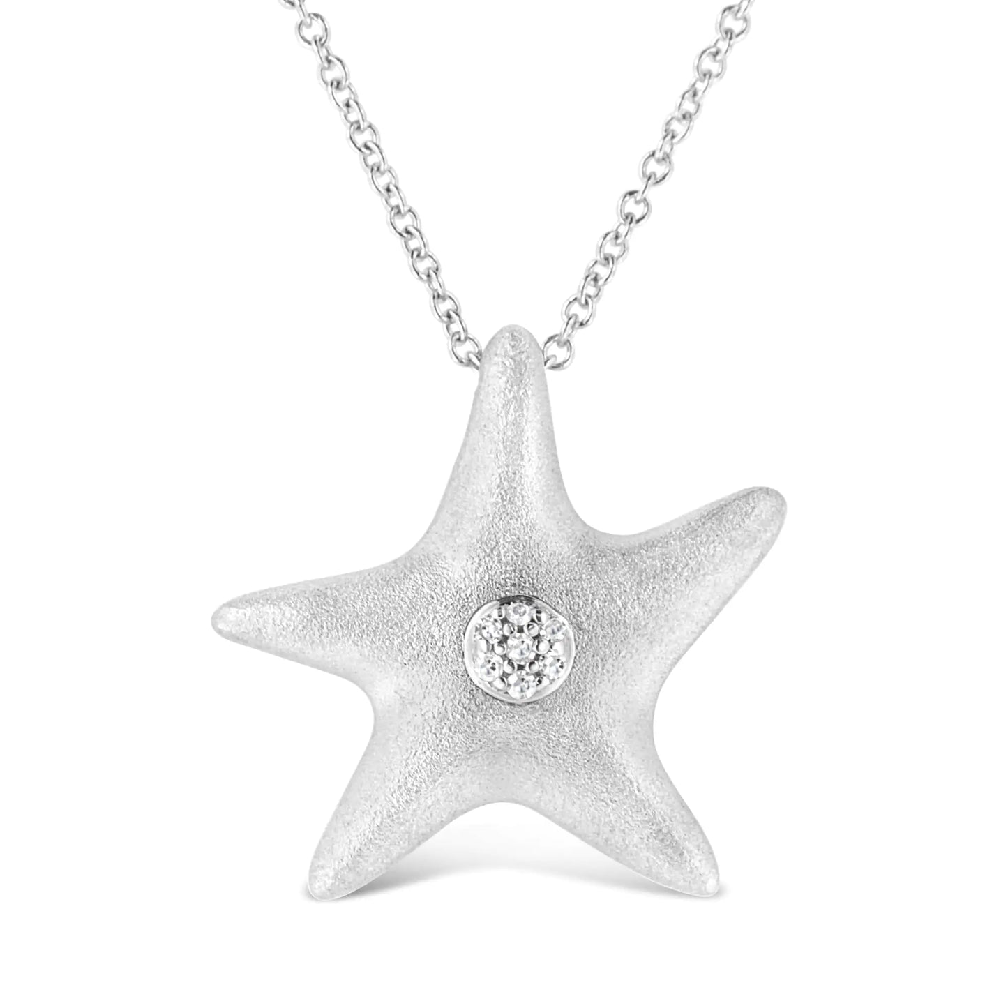 .925 Sterling Silver Prong-Set Diamond Accent Starfish Pendant Necklace - Size 18"