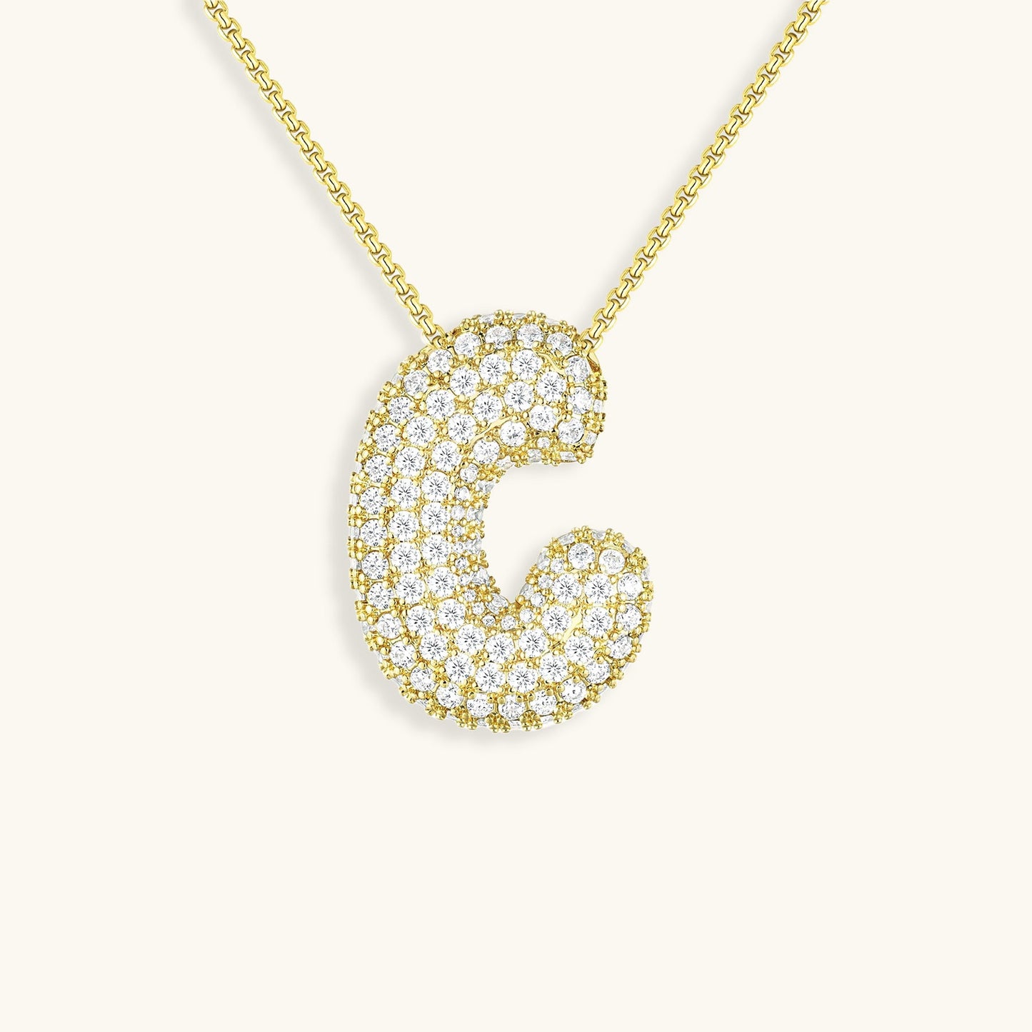 Brass Zircon Bubble Letter Necklace