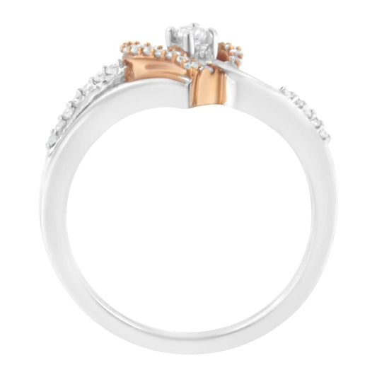 10K Rose Gold Plated .925 Sterling Silver 1/5 Cttw Diamond Two Tone Open Heart Promise or Fashion Ring (I-J Color, I2-I3 Clarity)