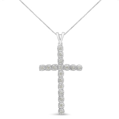 .925 Sterling Silver 1/4 Cttw Diamond Miracle Set Cross Unisex Pendant Necklace 18."