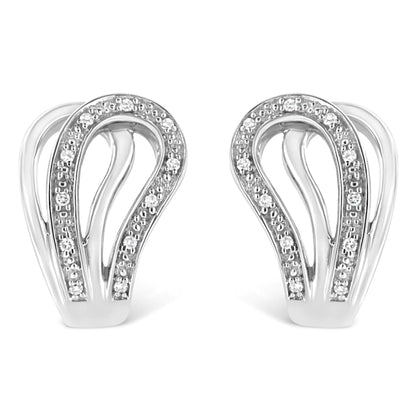 925 Sterling Silver Pave-Set Diamond Accent Horseshoe Hoop Earring.