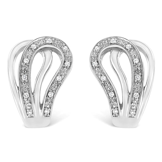 925 Sterling Silver Pave-Set Diamond Accent Horseshoe Hoop Earring.