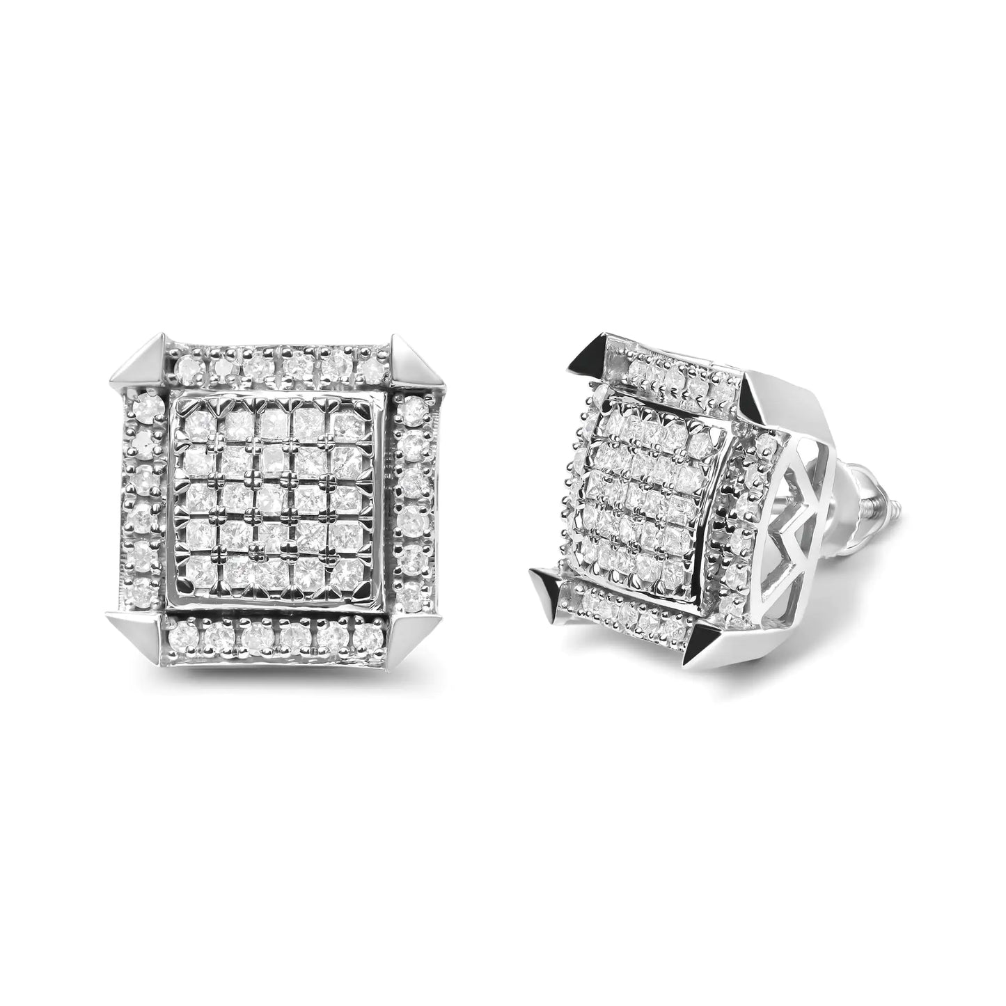 10K White Gold 1.0 Cttw Diamond Composite with Halo Stud Earrings