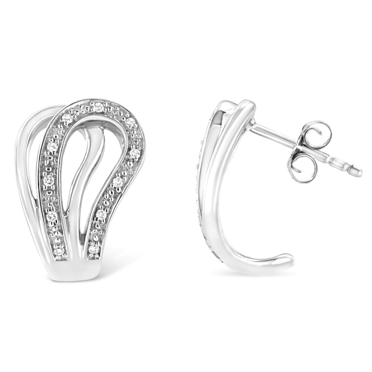 925 Sterling Silver Pave-Set Diamond Accent Horseshoe Hoop Earring.