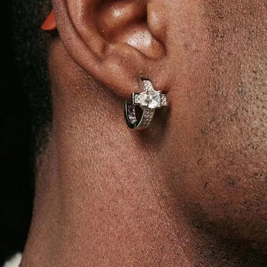 Men's Diamond Cross Earrings with Zircon Hip Hop Style.