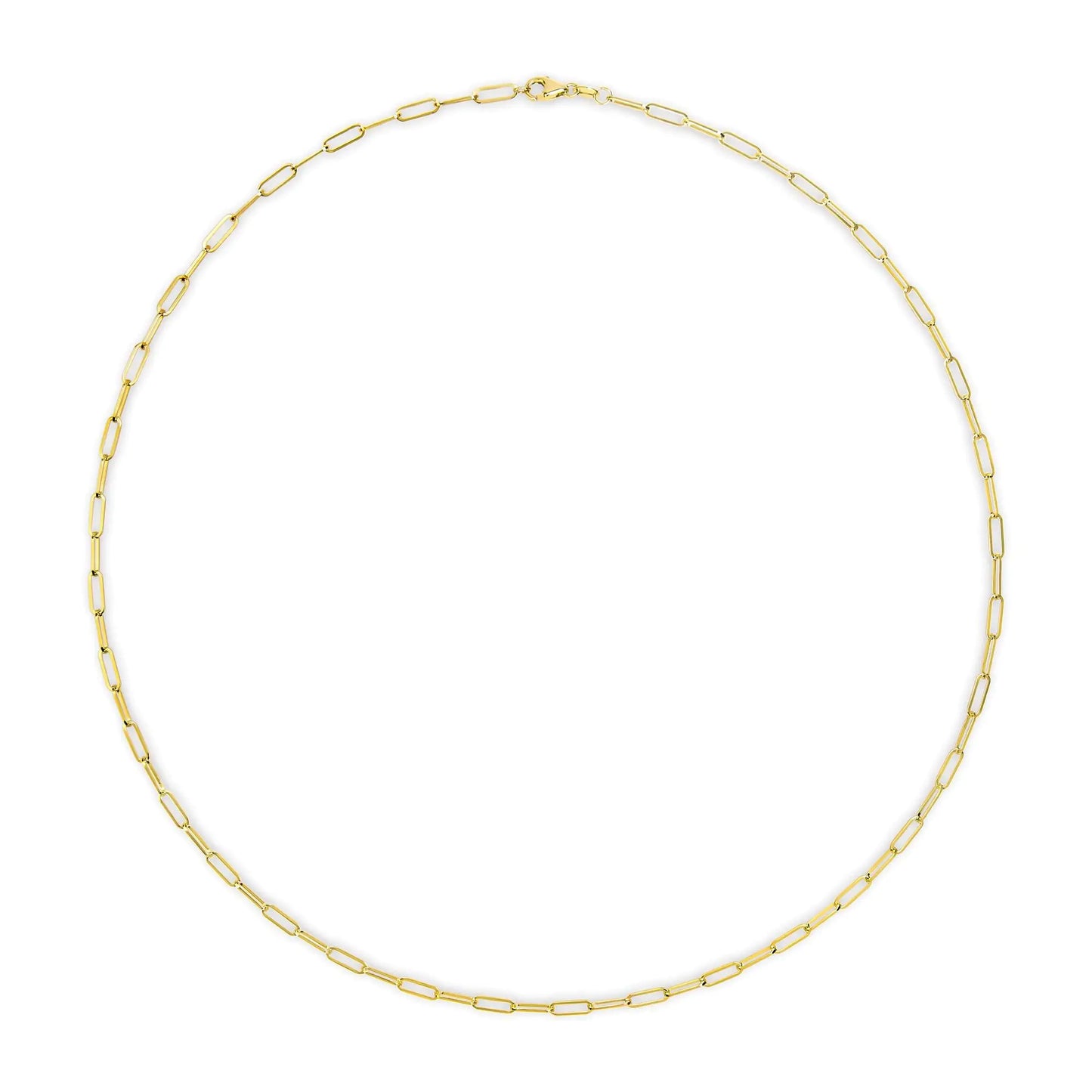 Men Solid 14K Gold 2.5mm Paperclip Chain Necklace