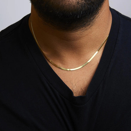 Men Solid 14K Gold 2.8mm Imperial Herringbone Chain Necklace