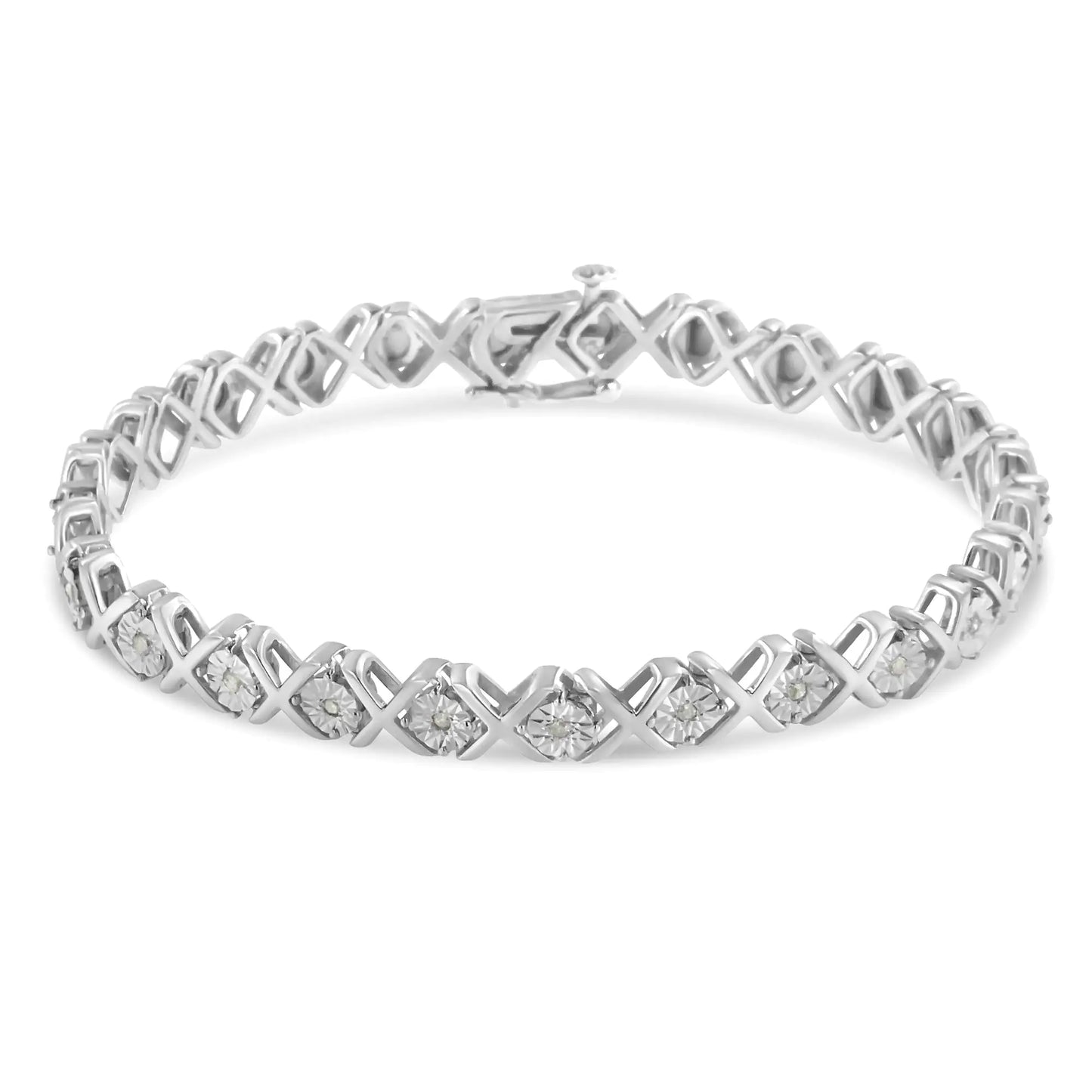 .925 Sterling Silver 1/10 cttw Miracle-Set Round-Cut Diamond "X" Link Tennis Bracelet