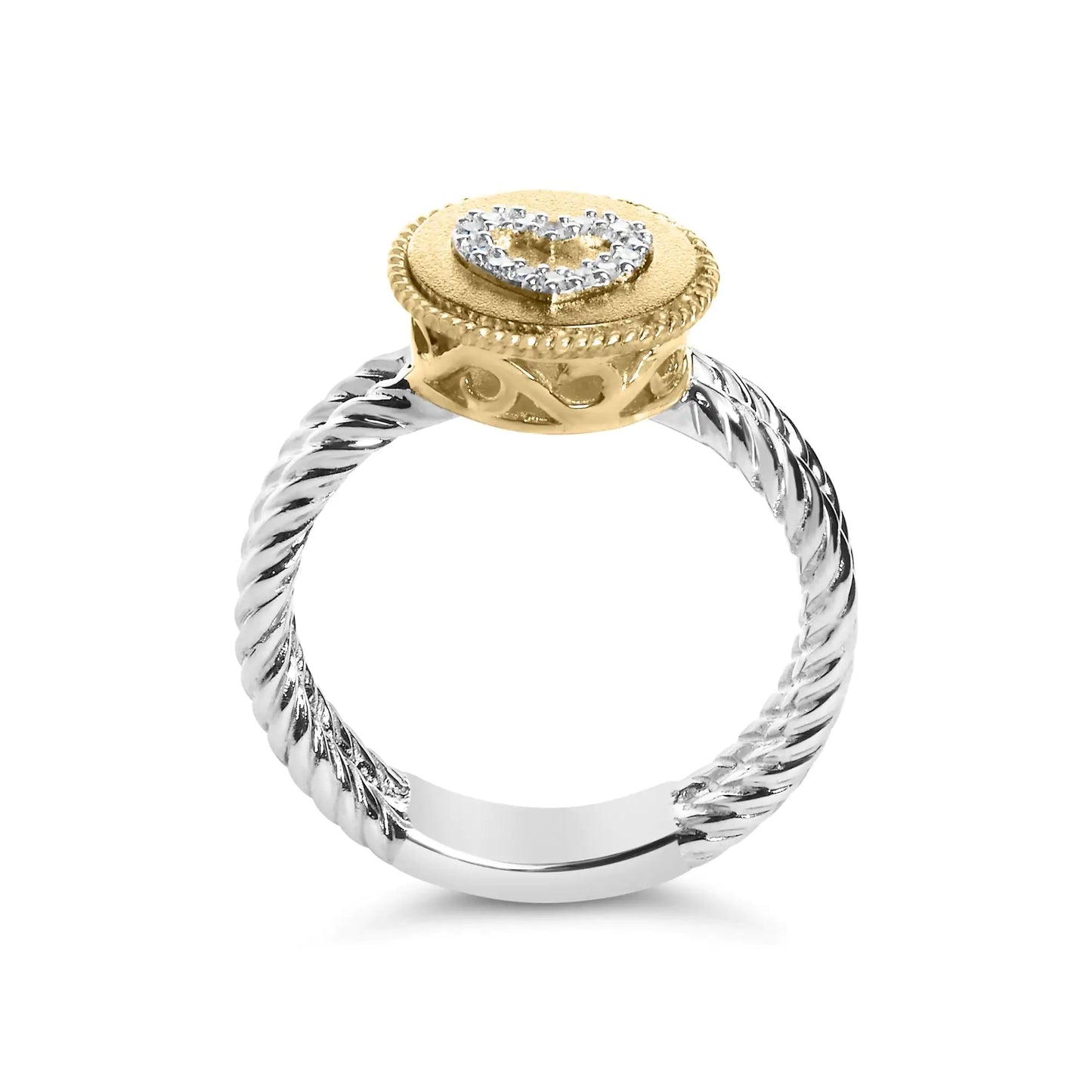 18K Yellow Gold Plated .925 Sterling Silver Diamond Heart Ring with Satin Finish