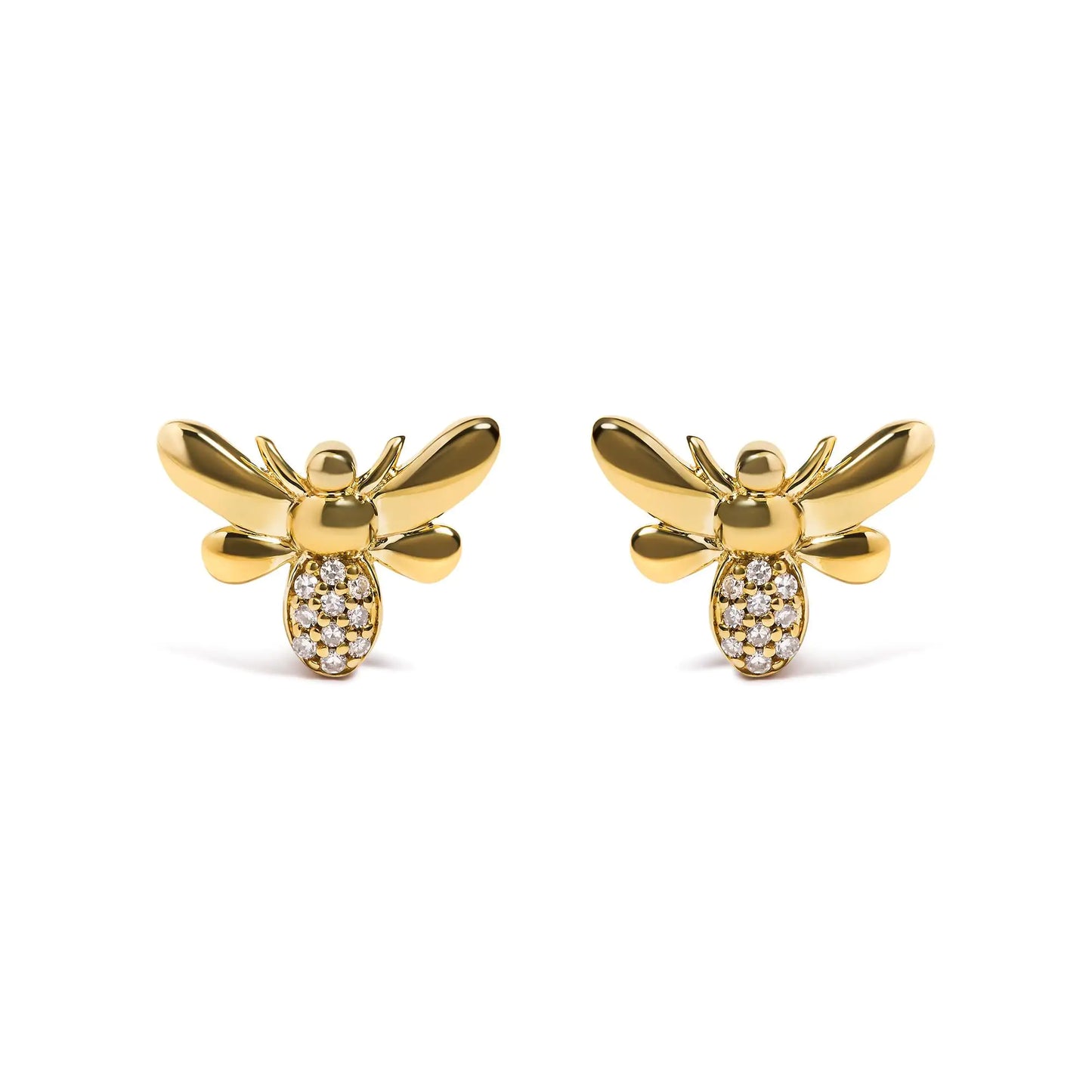 10K Yellow Gold Diamond Accented Bumble Bee Stud Earring.