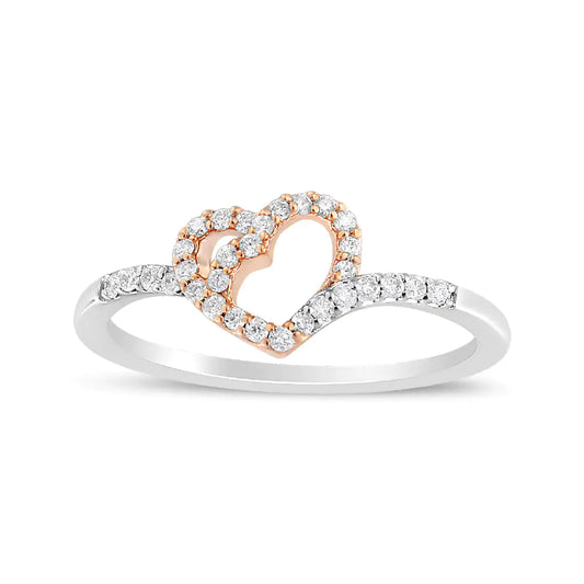 14K Rose Gold Plated and White .925 Sterling Silver 1/5 Cttw Round-Cut Diamond Open Heart Promise Ring (I-J Color, I2-I3 Clarity)