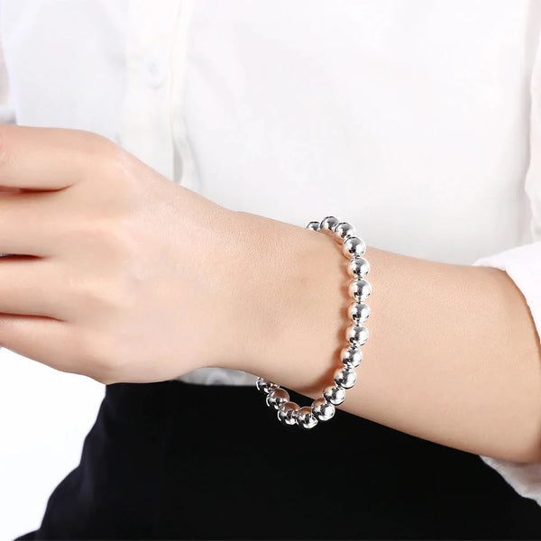 Sterling Silver Plated 8mm Bead Bracelet