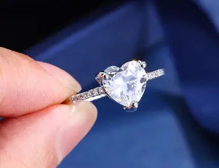 Sterling silver-plated heart shaped CZ Ring