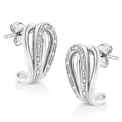 925 Sterling Silver Pave-Set Diamond Accent Horseshoe Hoop Earring.