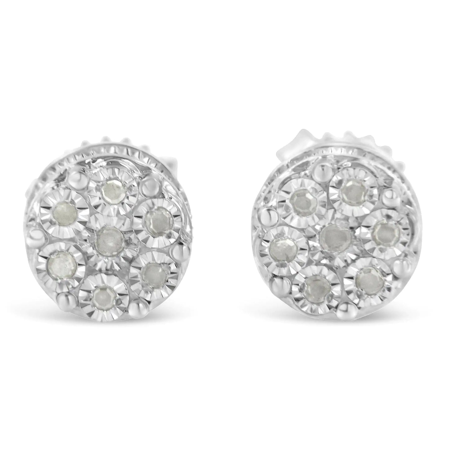 Sterling Silver Diamond Cluster Stud Earrings 0.15 cttw,