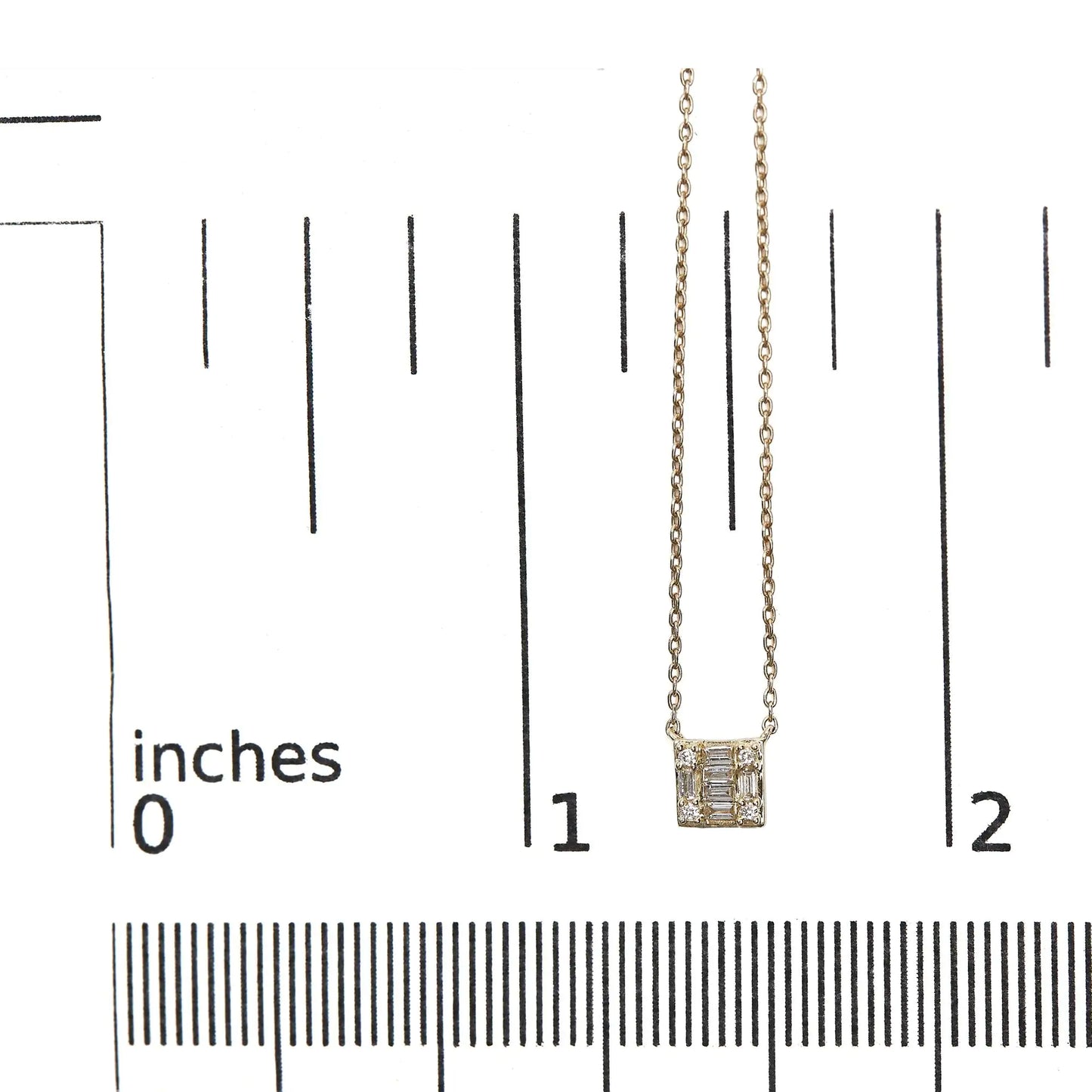 10K Yellow Gold 1/10 Cttw Round and Baguette Diamond Mosaic Composite Square 18" Inch Pendant Necklace.