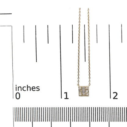 10K Yellow Gold 1/10 Cttw Round and Baguette Diamond Mosaic Composite Square 18" Inch Pendant Necklace.