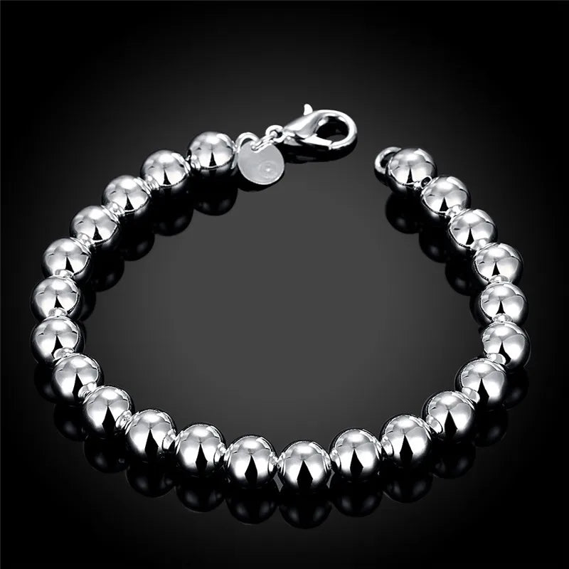 925 Sterling Silver 8mm Bead Chain Bracelets