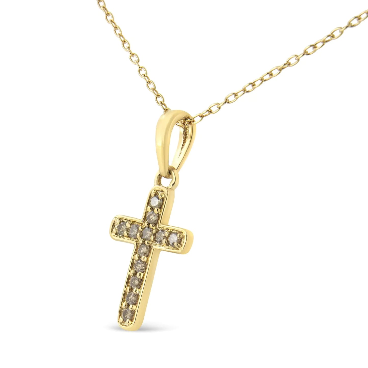 10K Yellow Gold Flashed .925 Sterling Silver 1/4 Cttw Champagne Diamond Cross Pendant Necklace - 18"