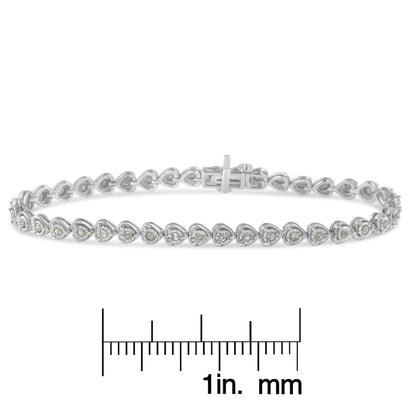 .925 Sterling Silver 1.0 Cttw Miracle Set Diamond Heart-Link 7" Tennis Bracelet