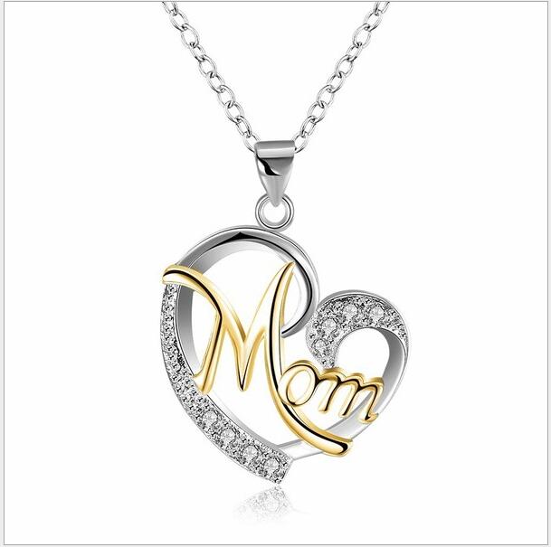 Mom's Heart-Shaped Crystal Pendant Necklace with Diamonds Chucaessentials