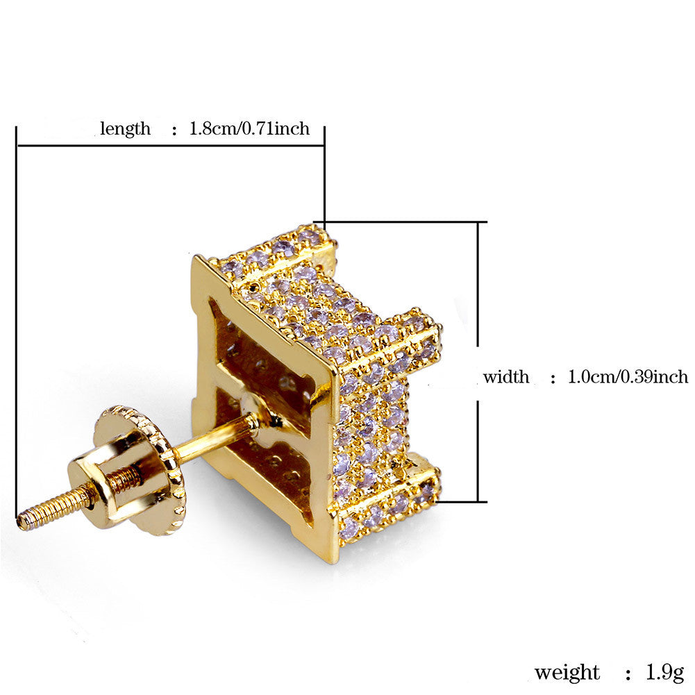 Hip Hop Men's 925 Silver Earrings with Zircon Stones