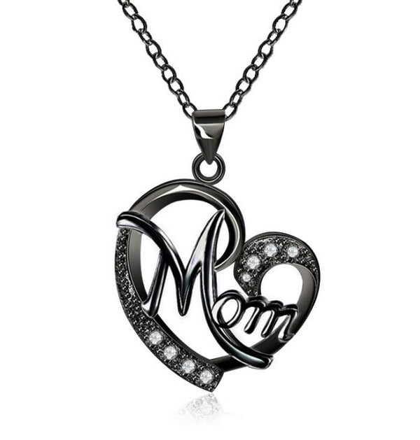 Mom's Heart-Shaped Crystal Pendant Necklace with Diamonds Chucaessentials