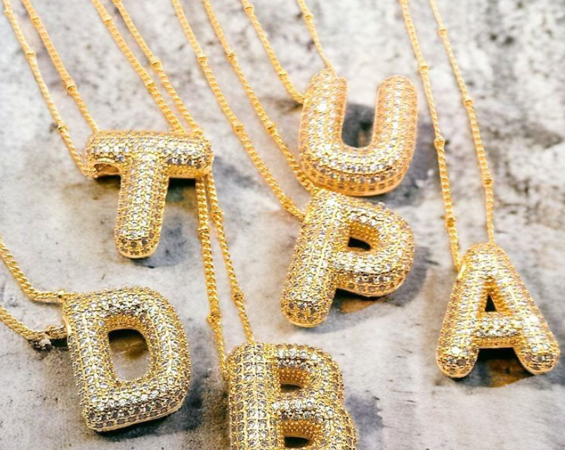 Initial Bubble Necklace - Classic 18K Gold Jewelry Set