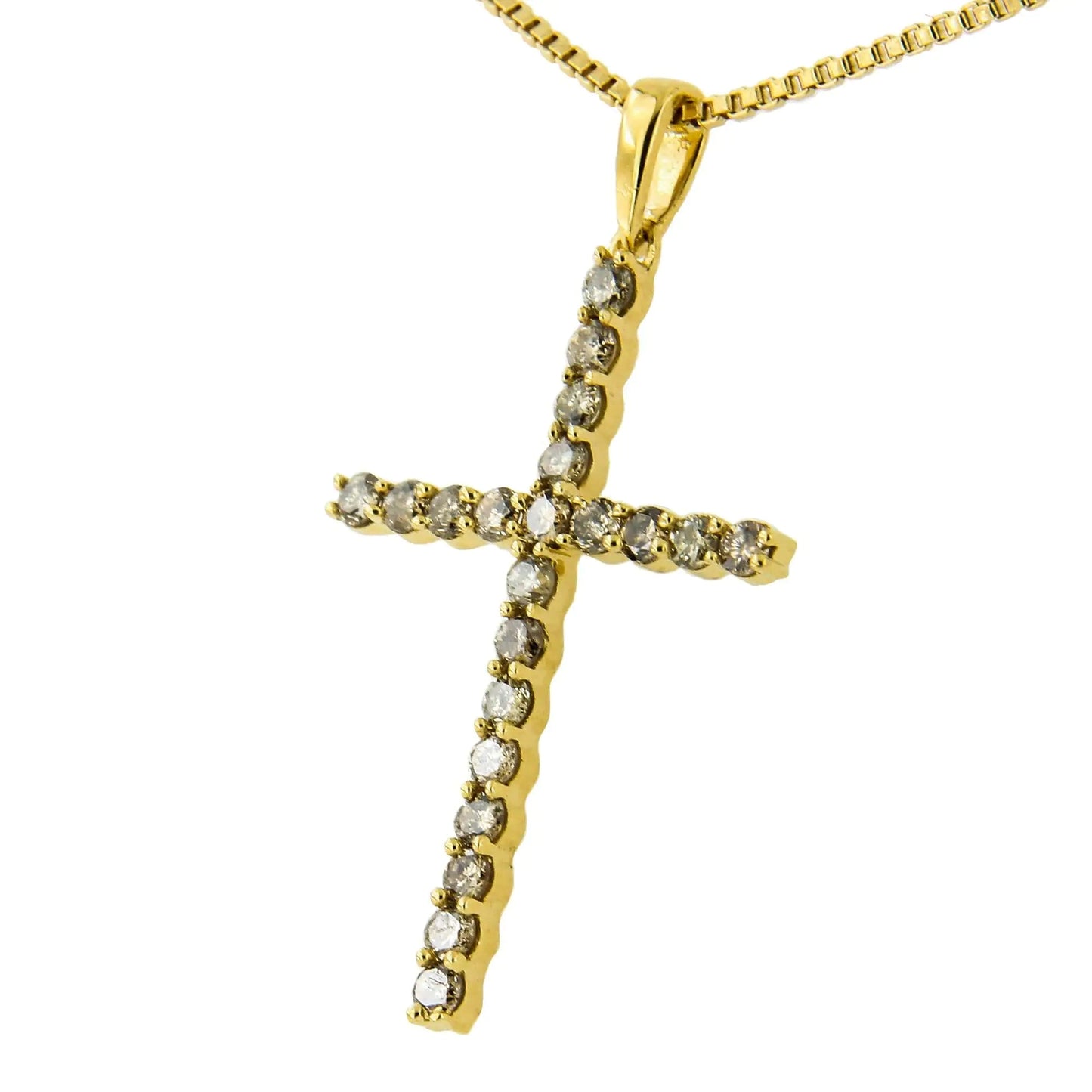 14K Yellow Gold Plated .925 Sterling Silver 1/2 Cttw Champagne Diamond Cross Pendant Necklace Chucaessentials