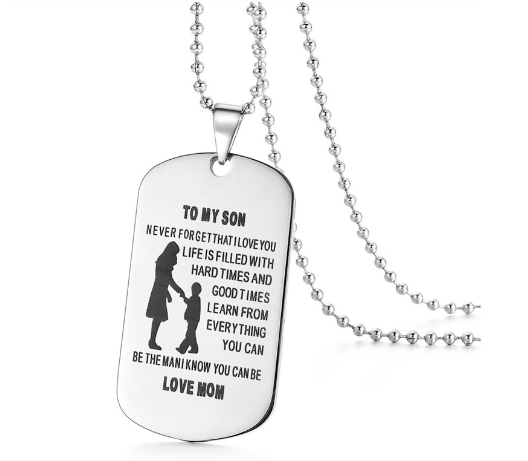 "To My Son Stainless Steel Family Necklace with Pendant" Chucaessentials