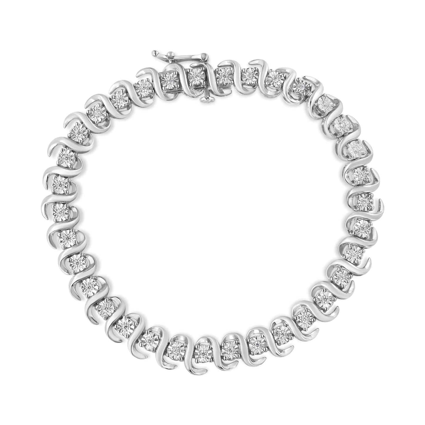 .925 Sterling Silver 1/3 Cttw Miracle-Set Diamond "S" Link Tennis Bracelet