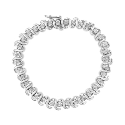 .925 Sterling Silver 1/3 Cttw Miracle-Set Diamond "S" Link Tennis Bracelet